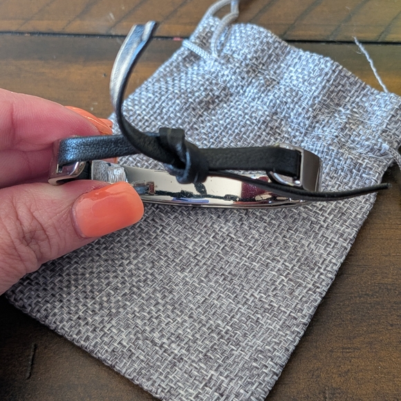 Coach Metallic Silver Bracelet with Black Leather Accents - Picture 4 of 7